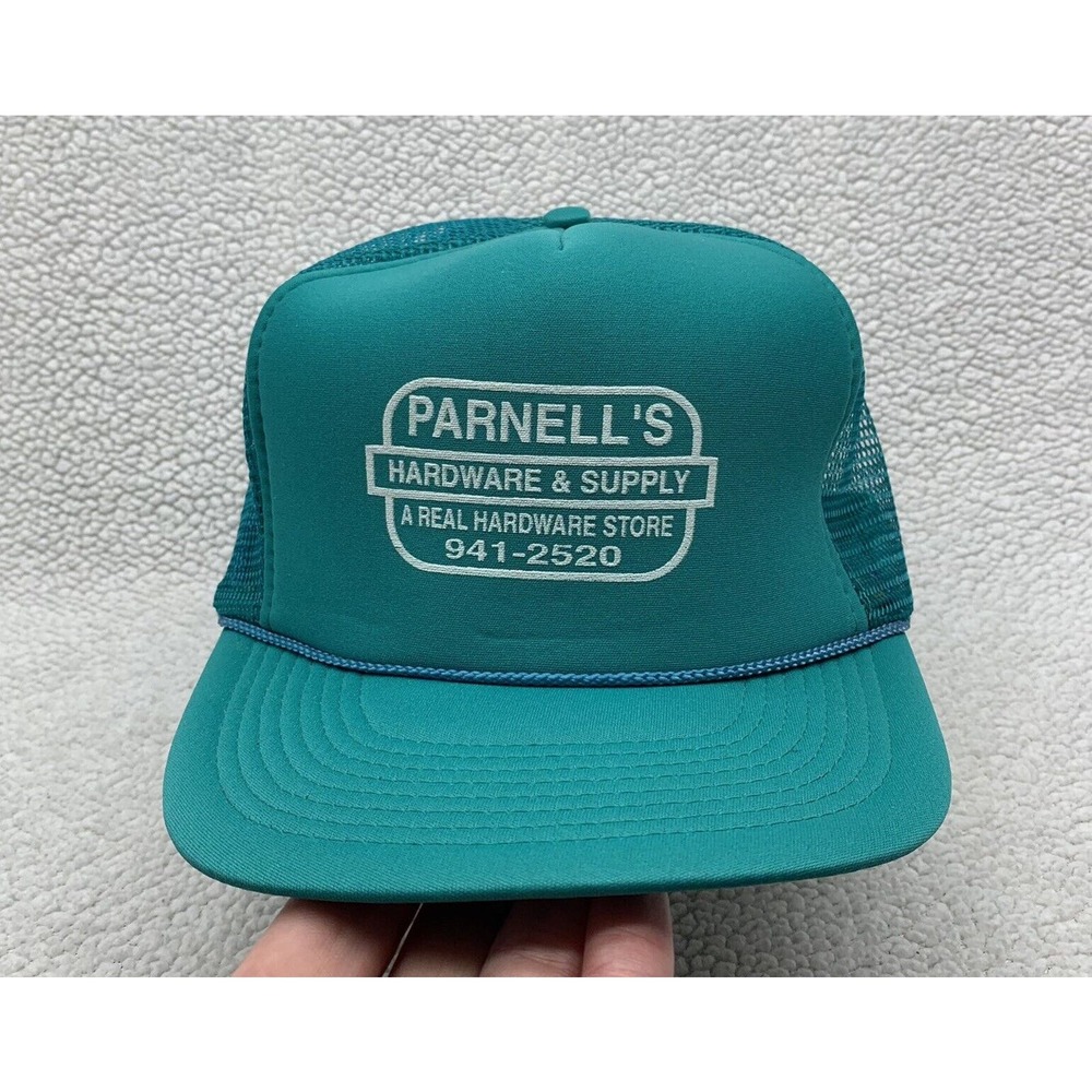 VTG Parnells Hardware & Supply Snapback Trucker Hat Turquoise Foam Rope Ohio Dad